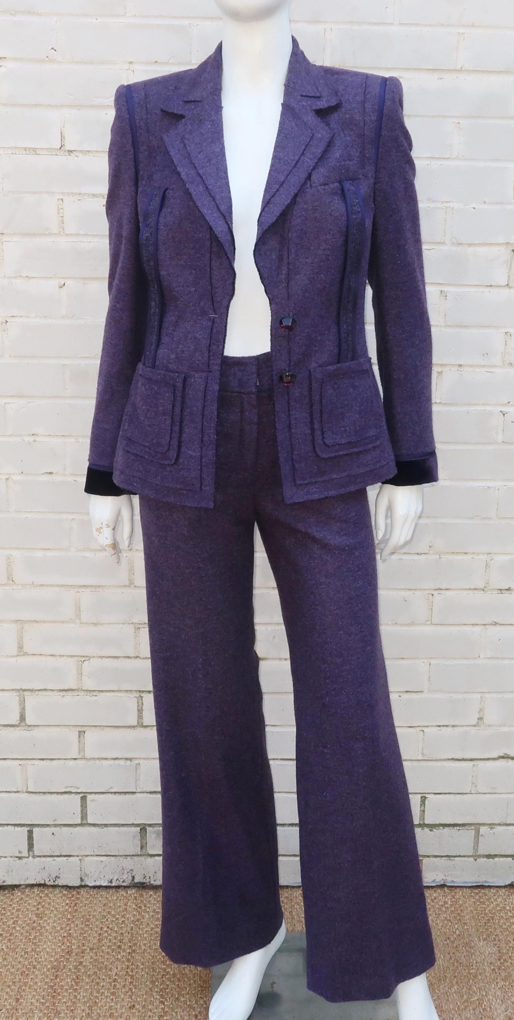 Women's Escada Purple Wool Pant Suit With Glass Buttons