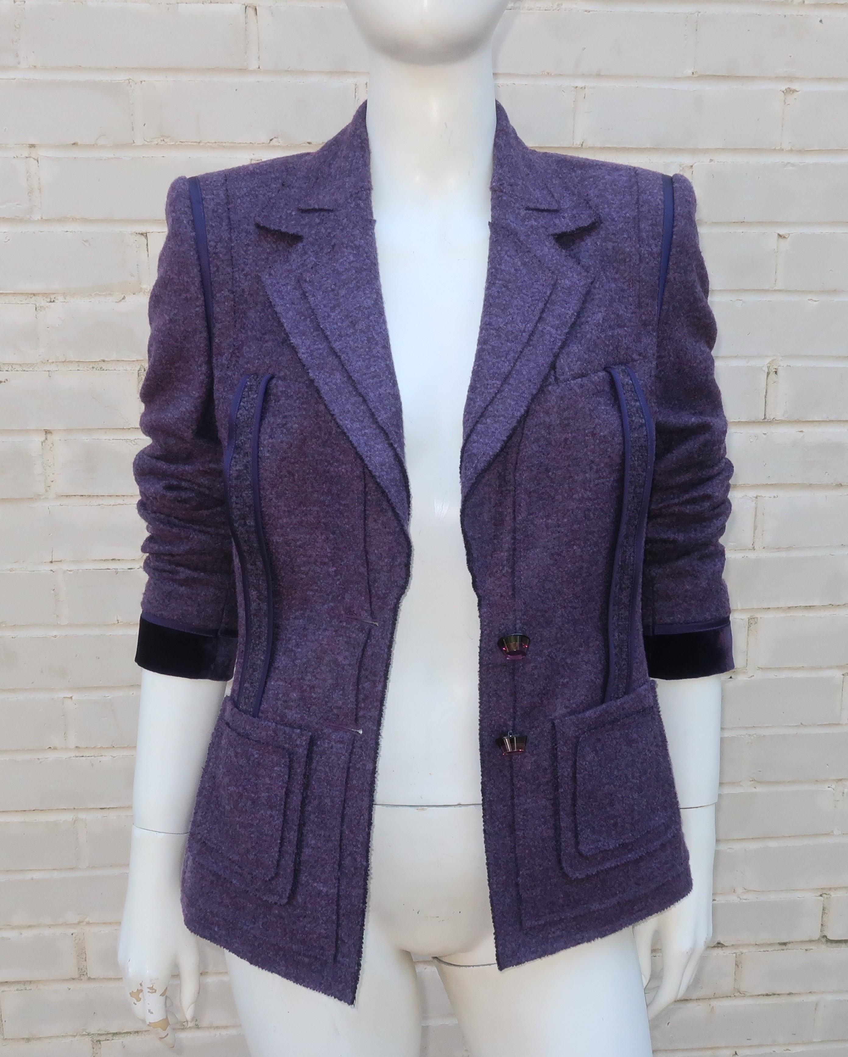 Escada Purple Wool Pant Suit With Glass Buttons 1