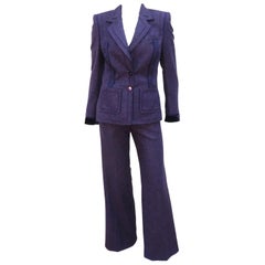 Escada Purple Wool Pant Suit With Glass Buttons