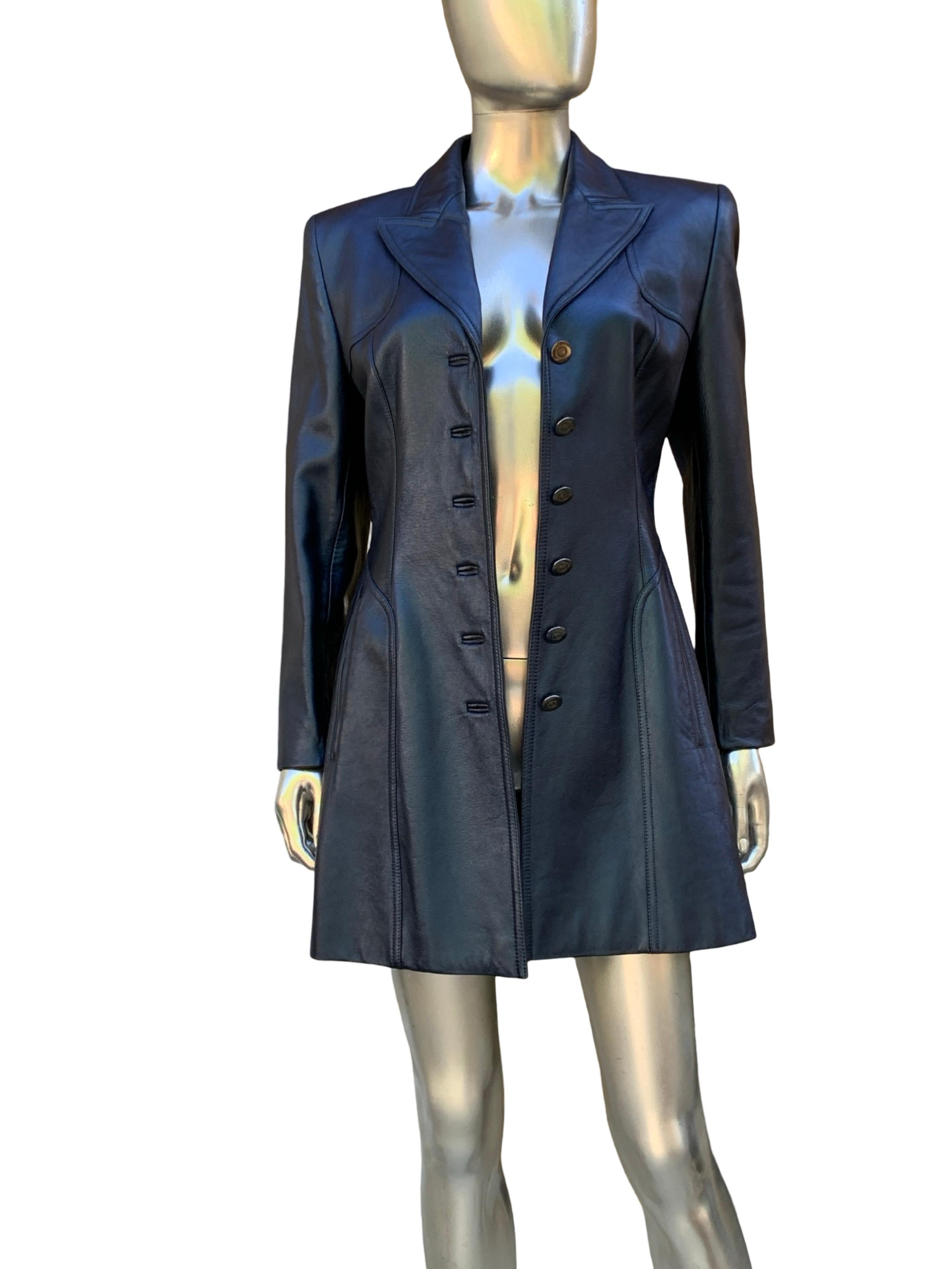 Escada Rare Blue Metallic Leather Tank Dress and Jacket Ensemble Sz 8/38 For Sale 4