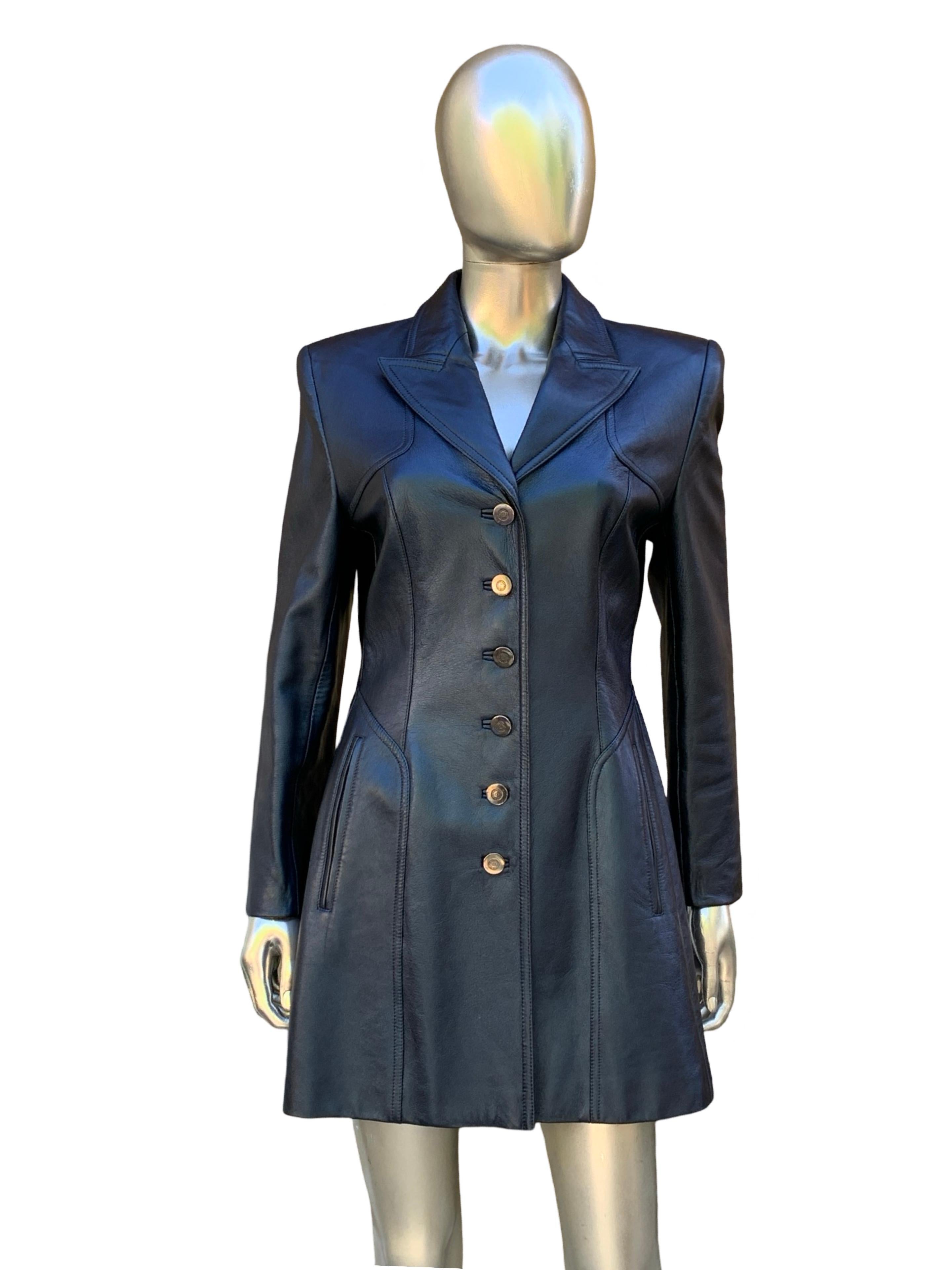 Escada Rare Blue Metallic Leather Tank Dress and Jacket Ensemble Sz 8/38 For Sale 9