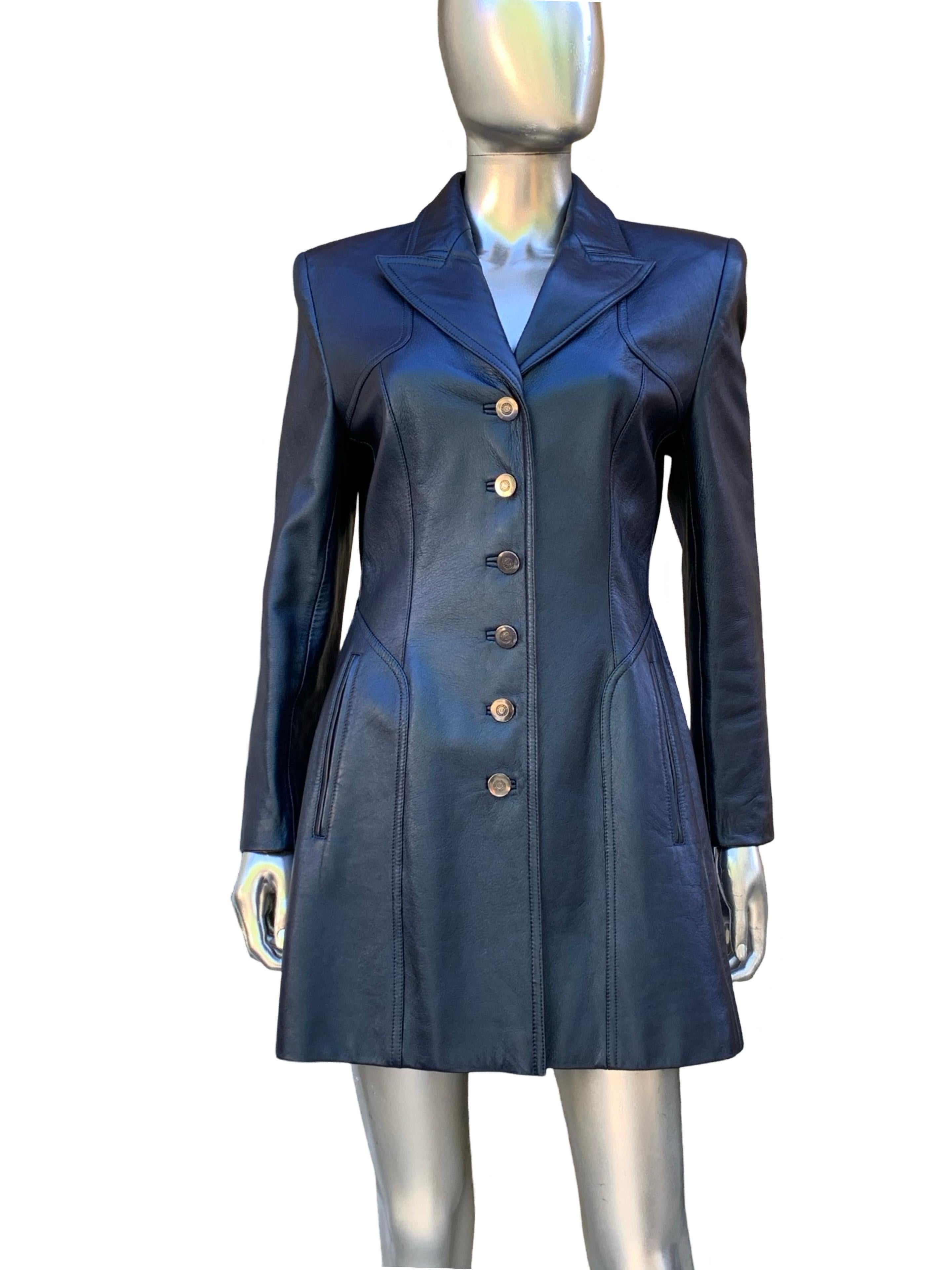 Escada Rare Blue Metallic Leather Tank Dress and Jacket Ensemble Sz 8/38 For Sale 10