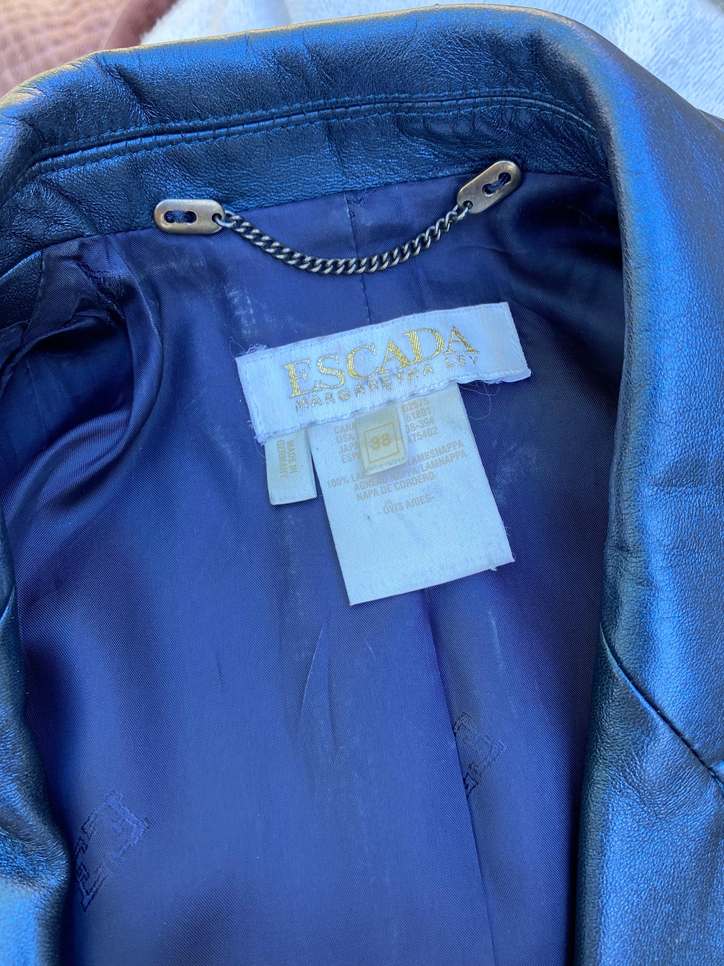 Escada Rare Blue Metallic Leather Tank Dress and Jacket Ensemble Sz 8/38 For Sale 12