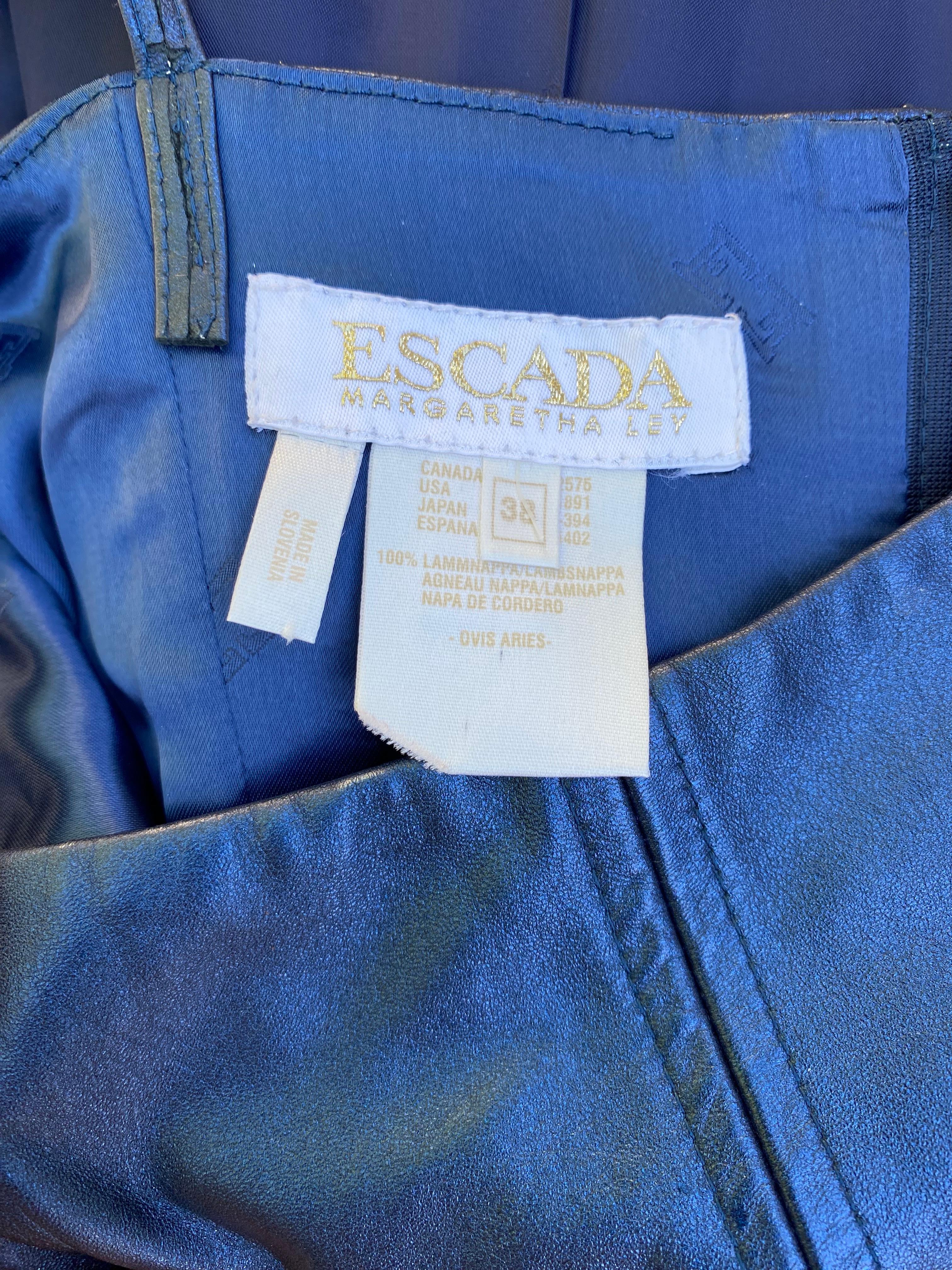 Escada Rare Blue Metallic Leather Tank Dress and Jacket Ensemble Sz 8/38 For Sale 14