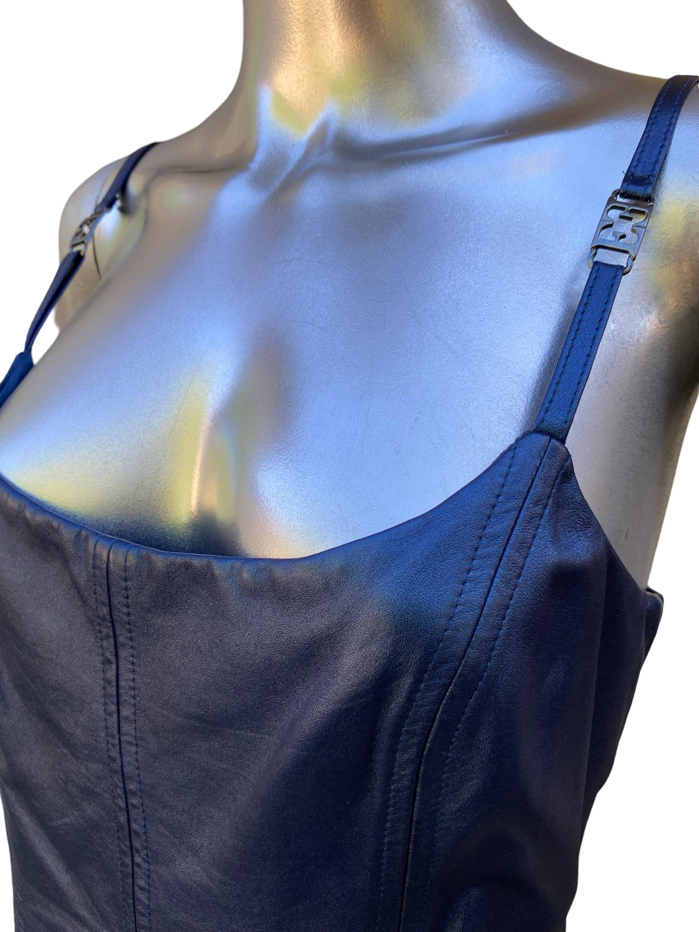 Escada Rare Blue Metallic Leather Tank Dress and Jacket Ensemble Sz 8/38 For Sale 1