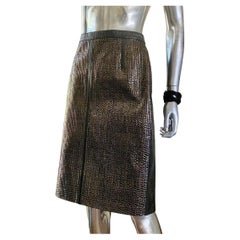 Escada Rare Leather and Gold Embossed Vintage Skirt By Margertha Ley Size 12