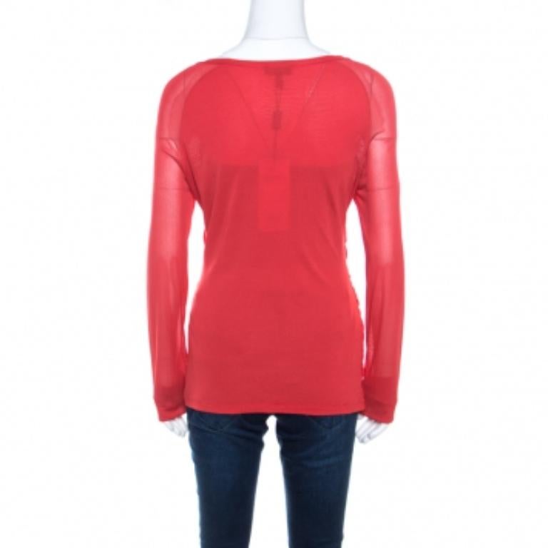 Escada Red Knit Ruched Crossover Front Long Sleeve Top L.L.A. In condizioni buone in vendita a Dubai, Al Qouz 2