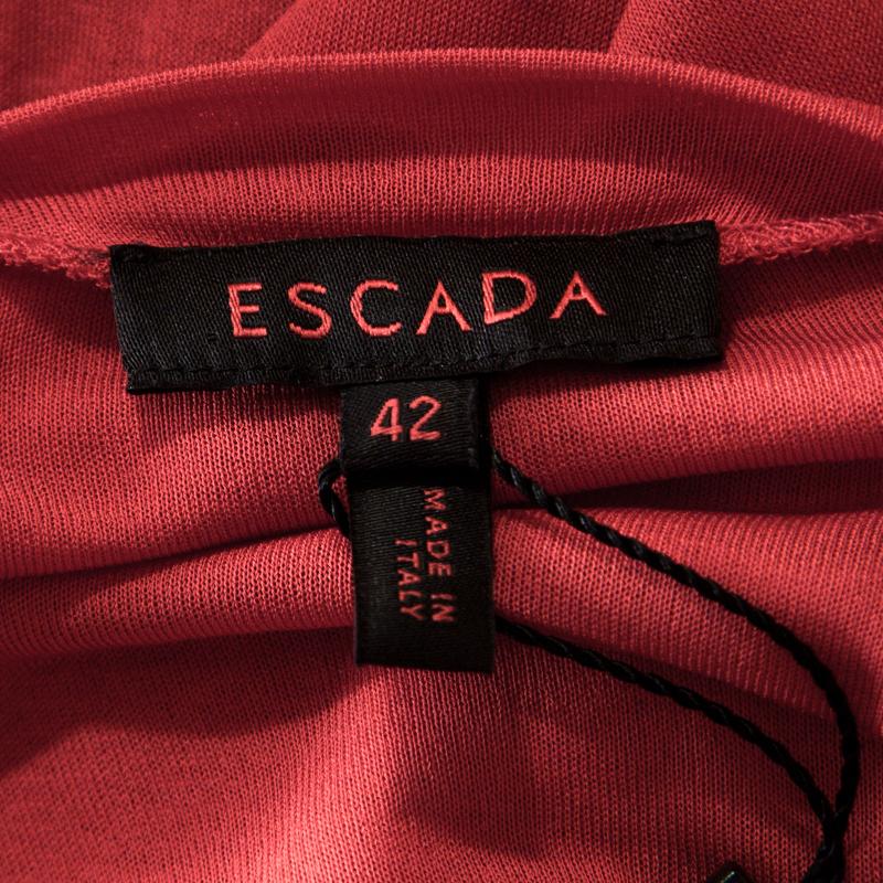 Women's Escada Red Knit Ruched Crossover Front Long Sleeve Top L
