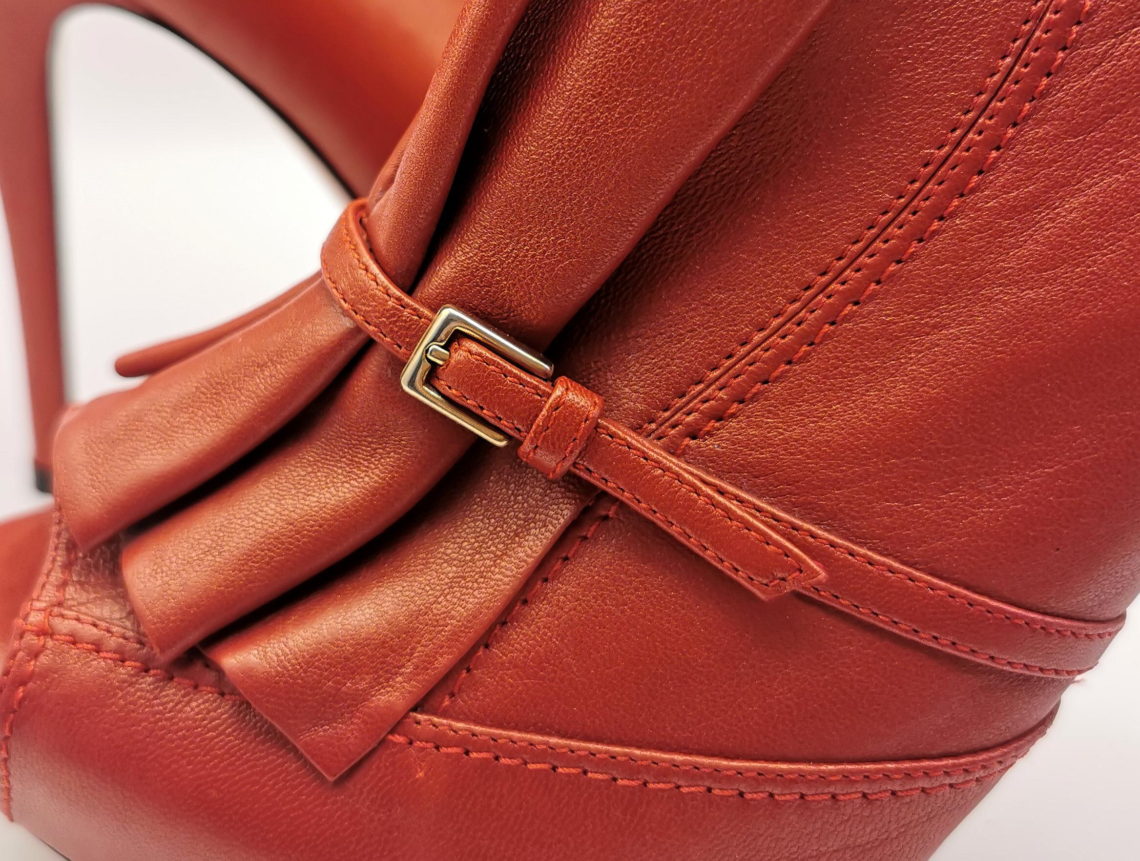 Escada Red leather pleat peep toe heels, shoes For Sale 6