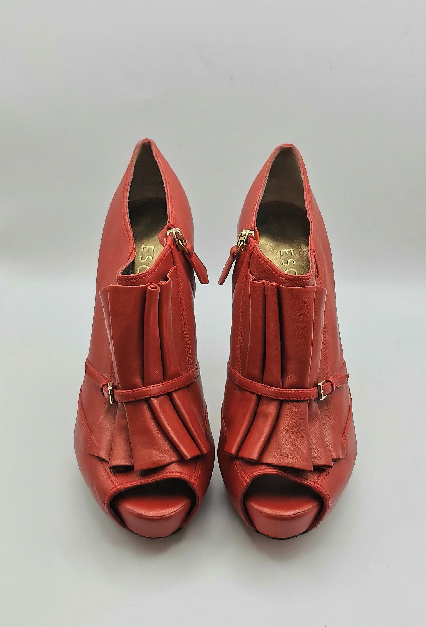 Escada Red leather pleat peep toe heels, shoes For Sale 9