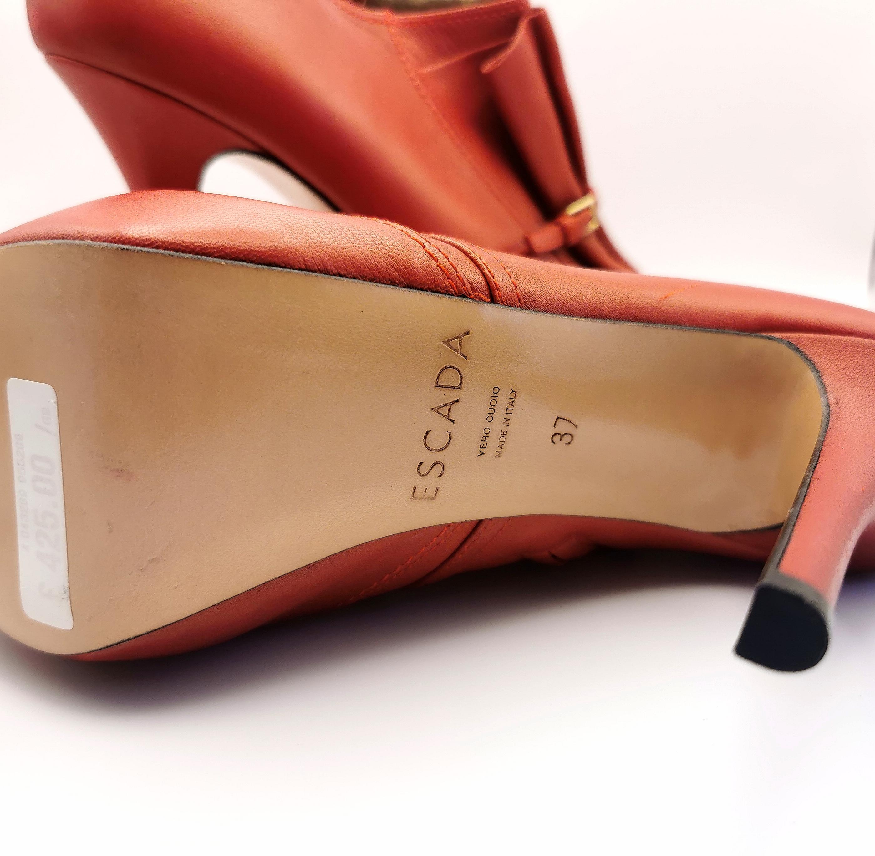 Escada Red leather pleat peep toe heels, shoes For Sale 5