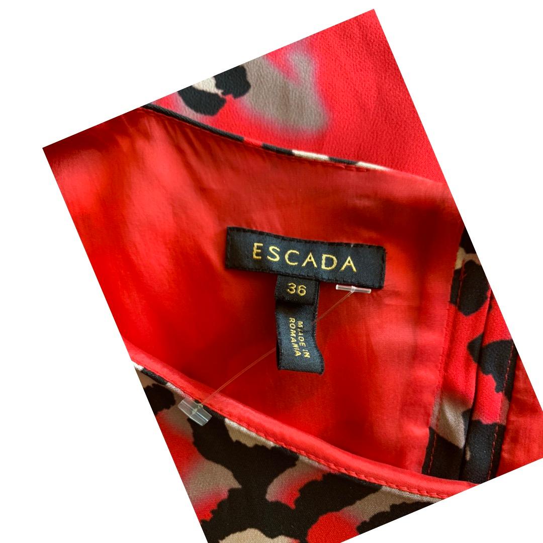 Escada Red Leopard Long Sleeve Chemise Dress, Size 36/6 For Sale 5
