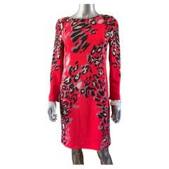 Escada Red Leopard Long Sleeve Chemise Dress, Size 36/6