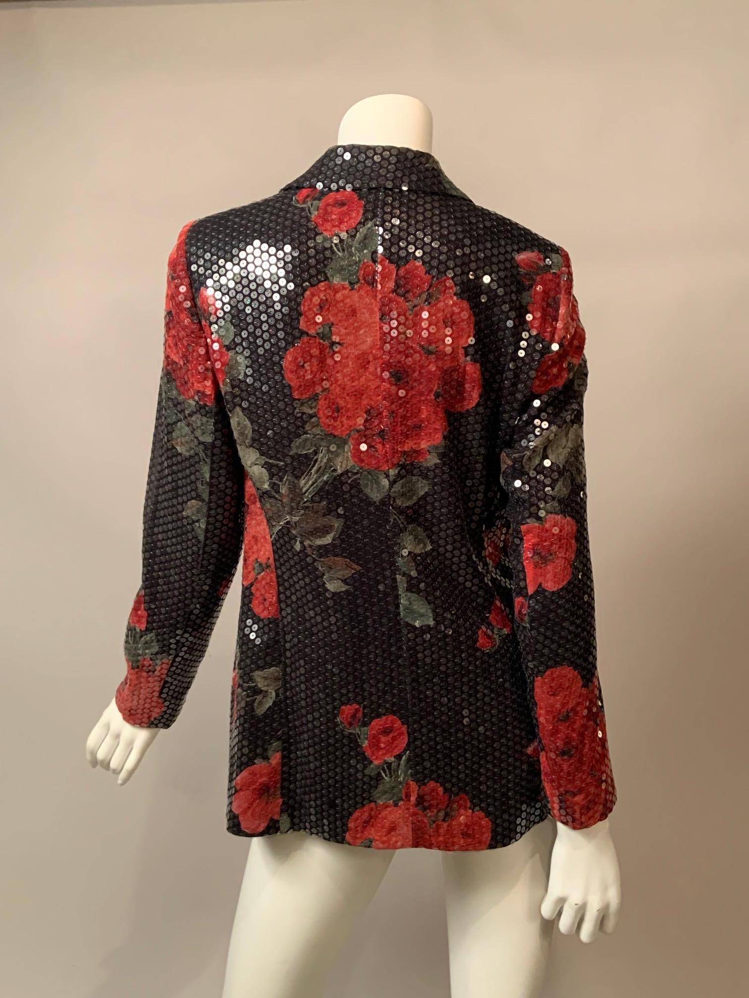 Giacca Escada con stampa rosa e paillettes trasparenti in vendita 6