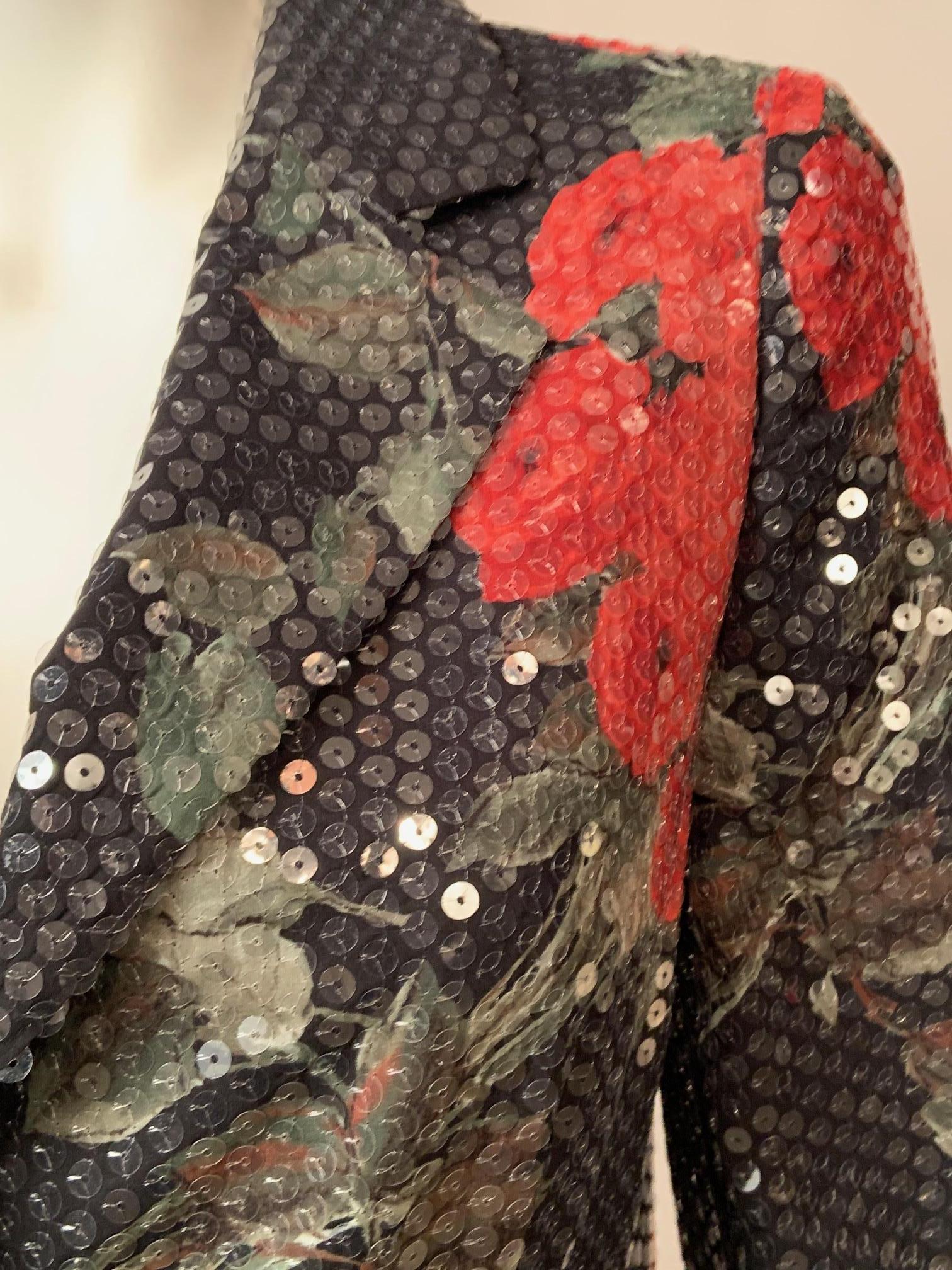 Donna Giacca Escada con stampa rosa e paillettes trasparenti in vendita