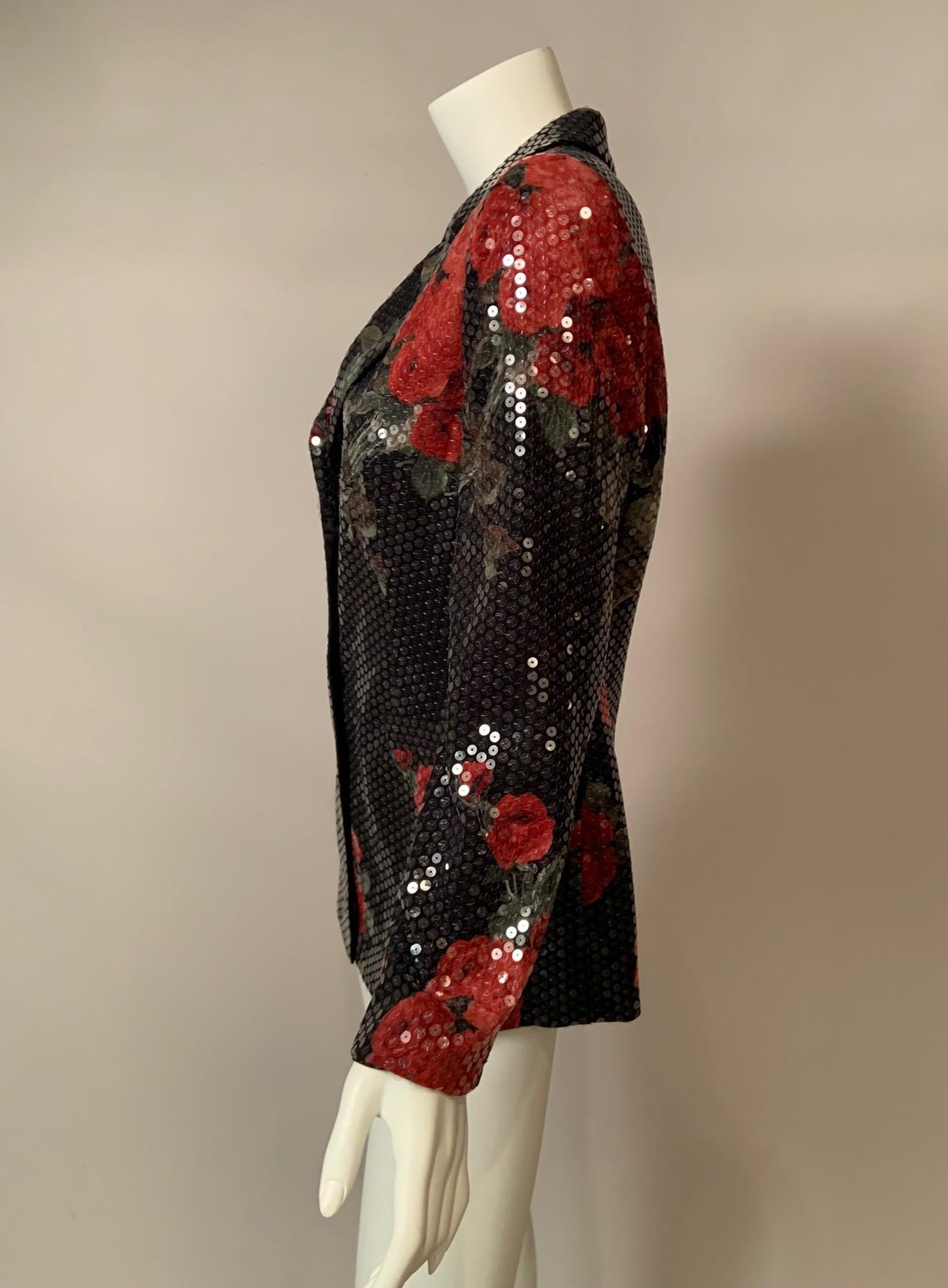 Giacca Escada con stampa rosa e paillettes trasparenti in vendita 3