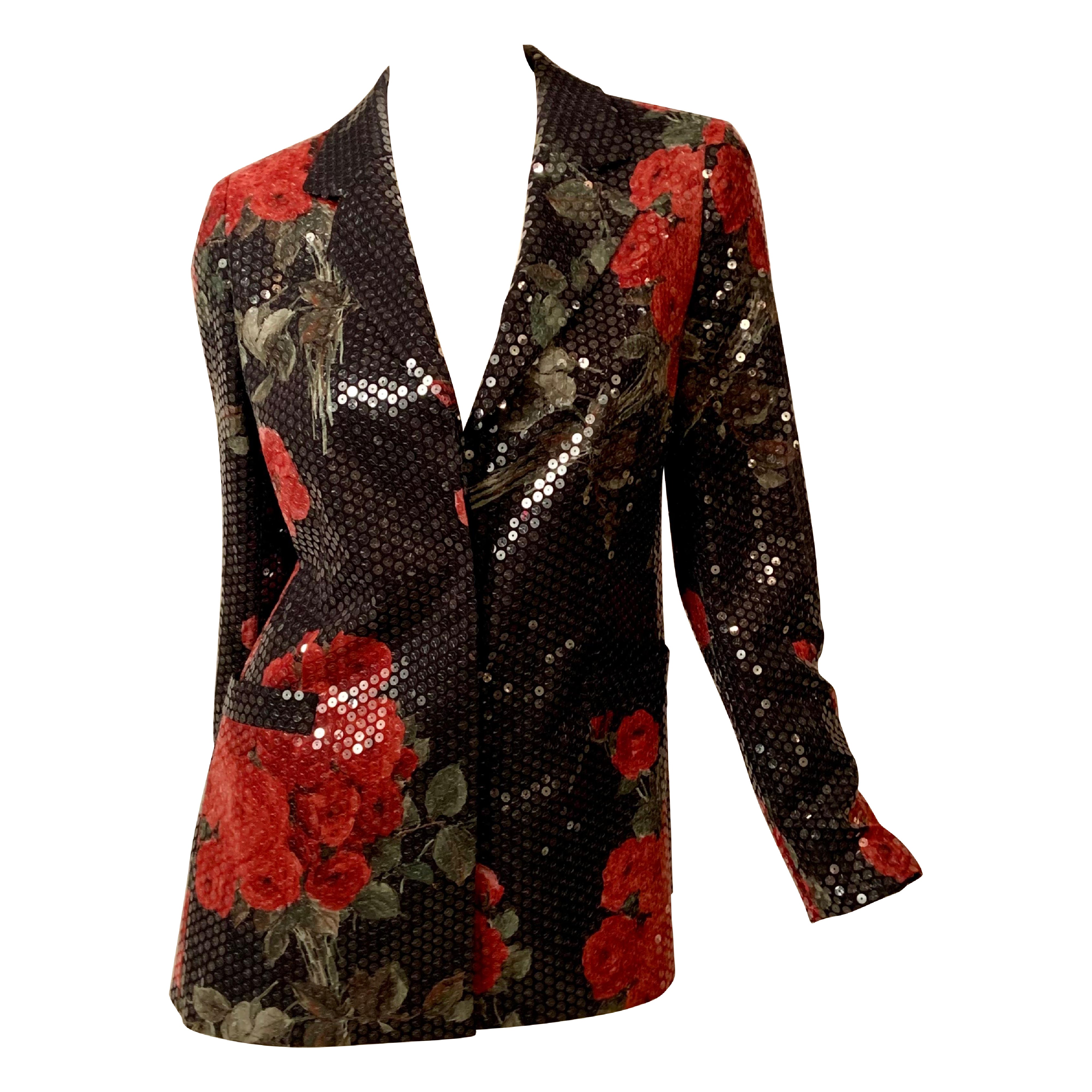 Escada Rose Printed Jacket with Clear Paillettes