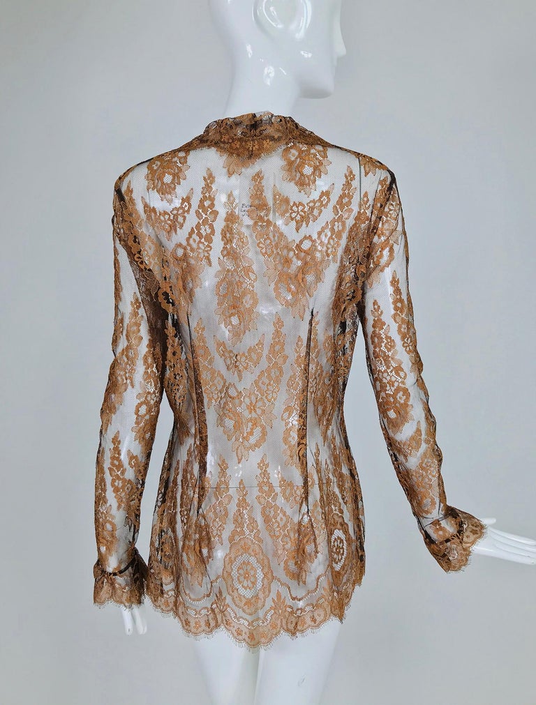 Escada Russet Lace Long Sleeve Blouse at 1stDibs