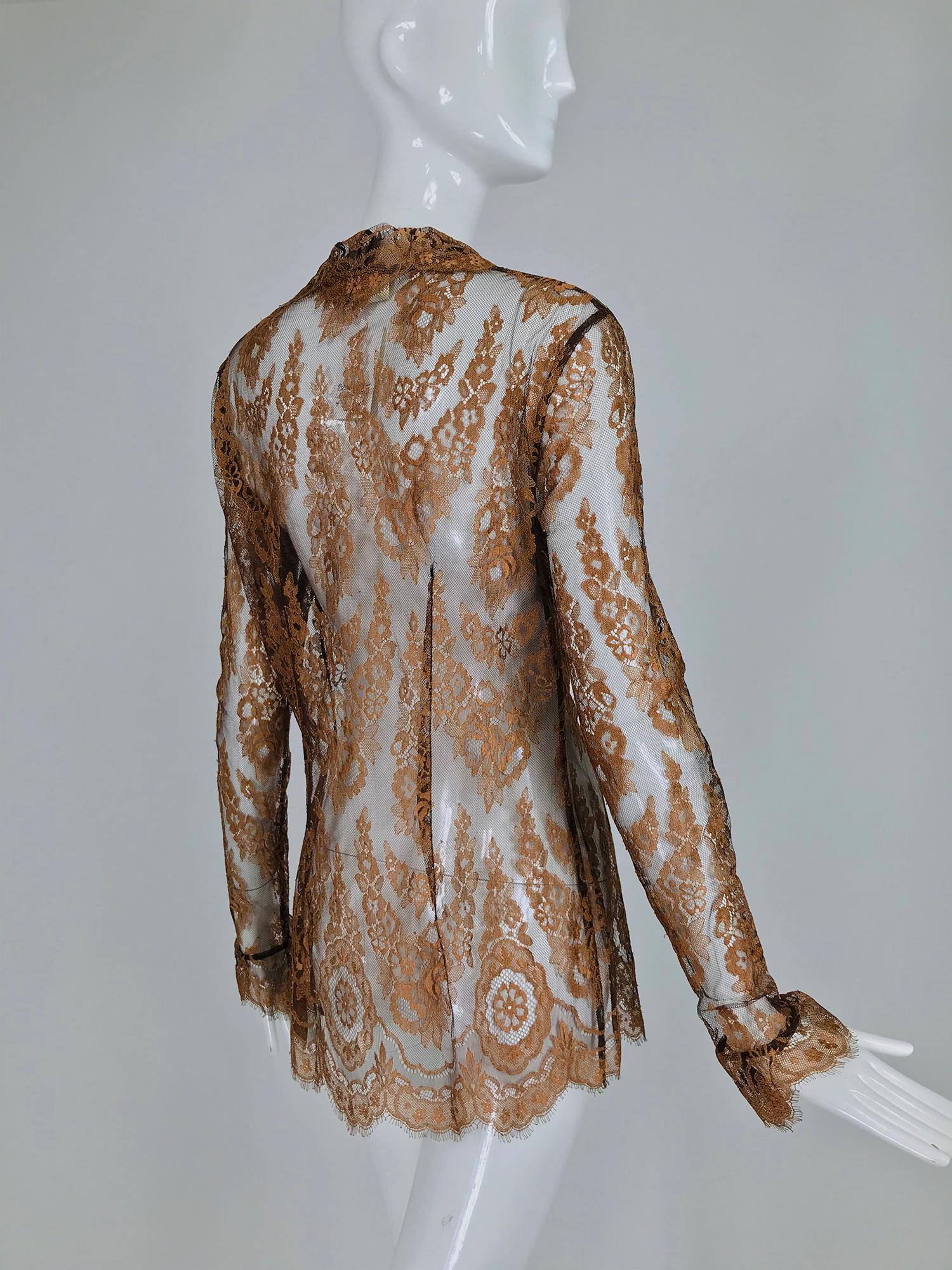 Escada Russet Lace Long Sleeve Blouse 3