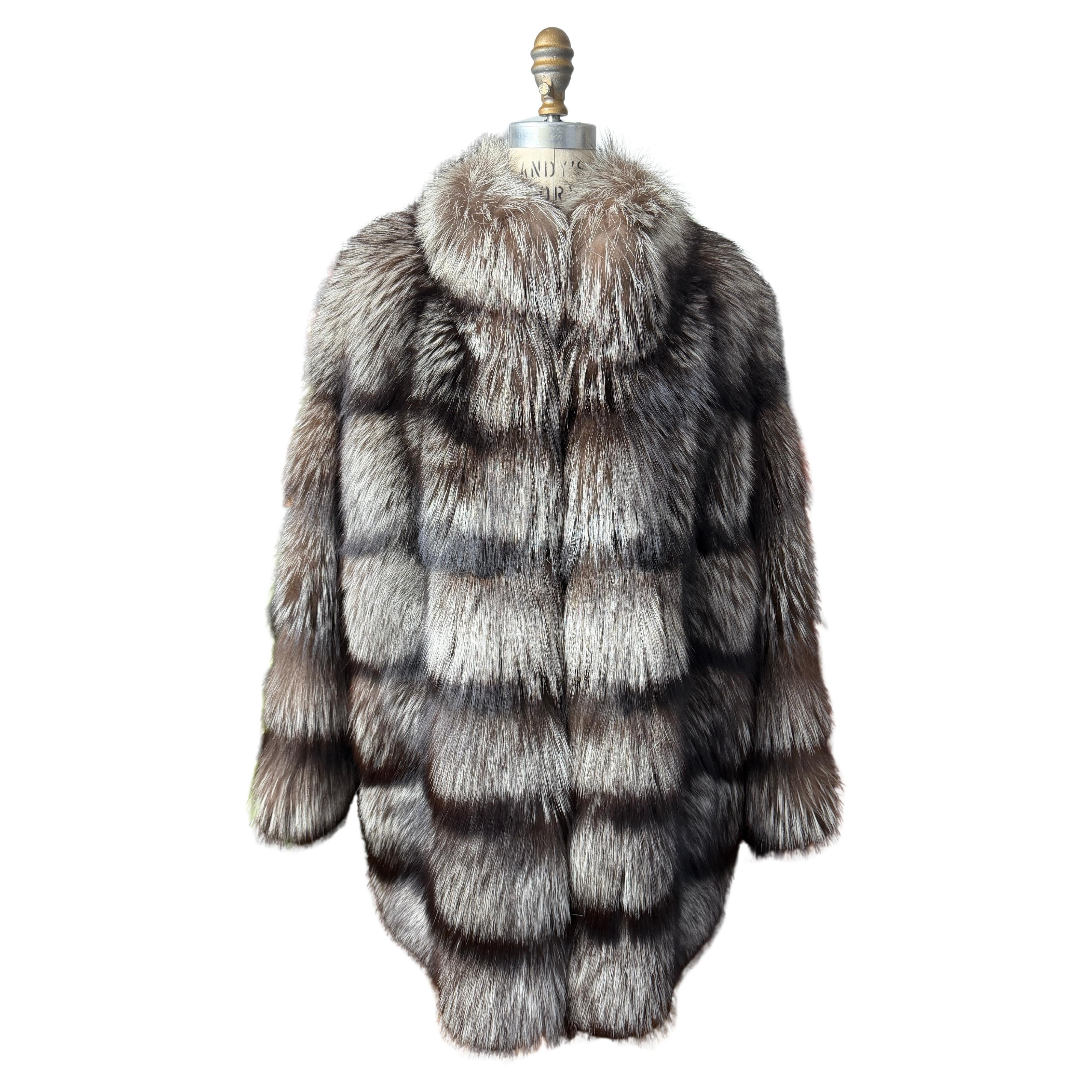 ESCADA RUSSIAN Silver Fox Oversized Jacket Coat For Sale