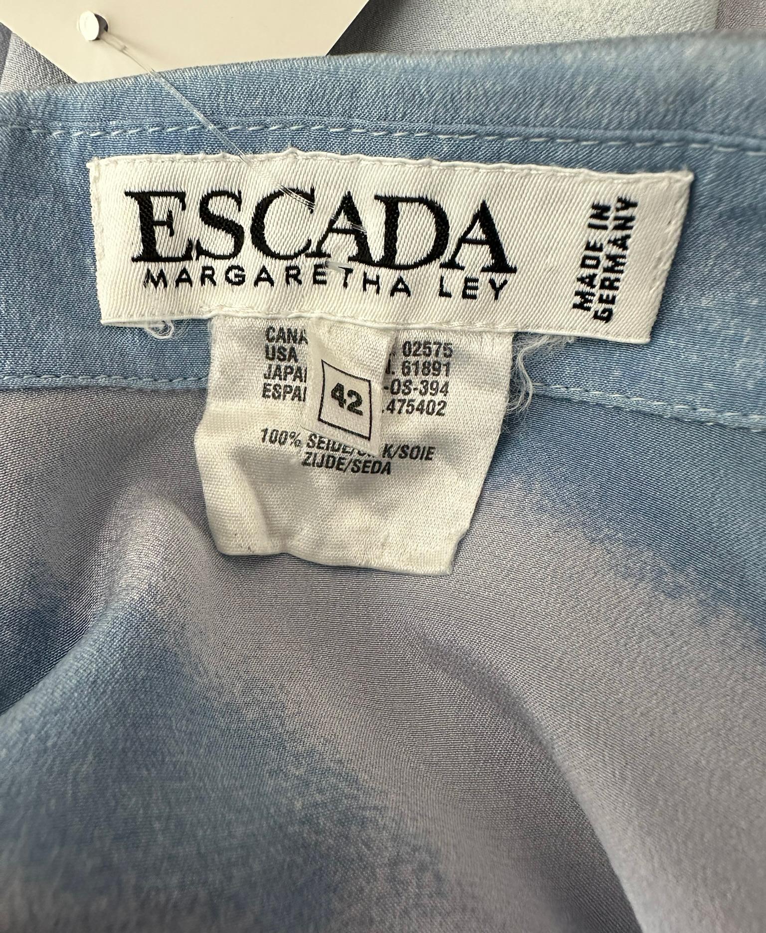 Escada Sail Boat Silk Print Long Sleeve Button Front Blouse 42 For Sale 8