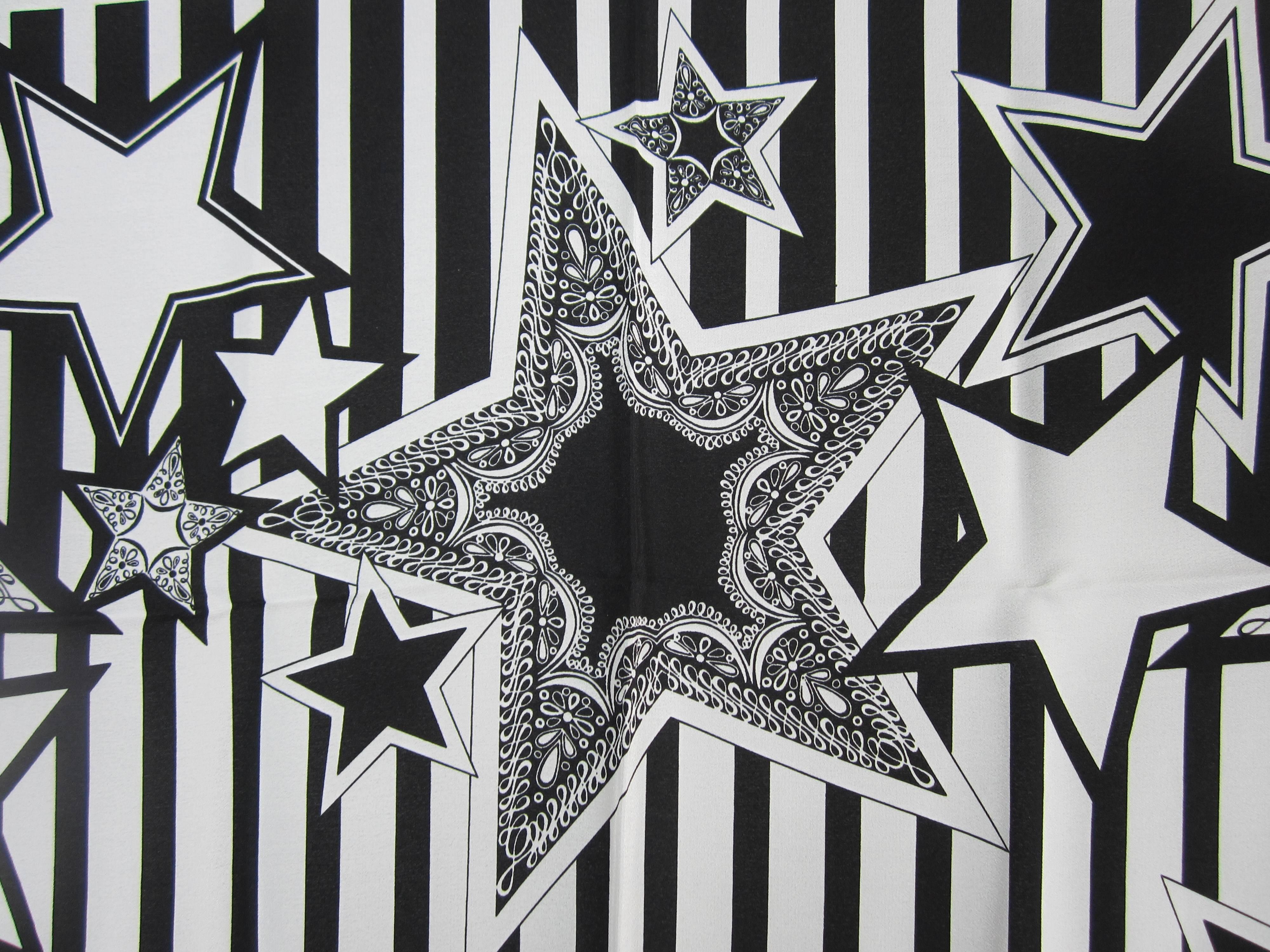  Escada Scarf Silk Black & White Stars Made in Italy, New, Never Worn, 1990s  In New Condition In Wallkill, NY