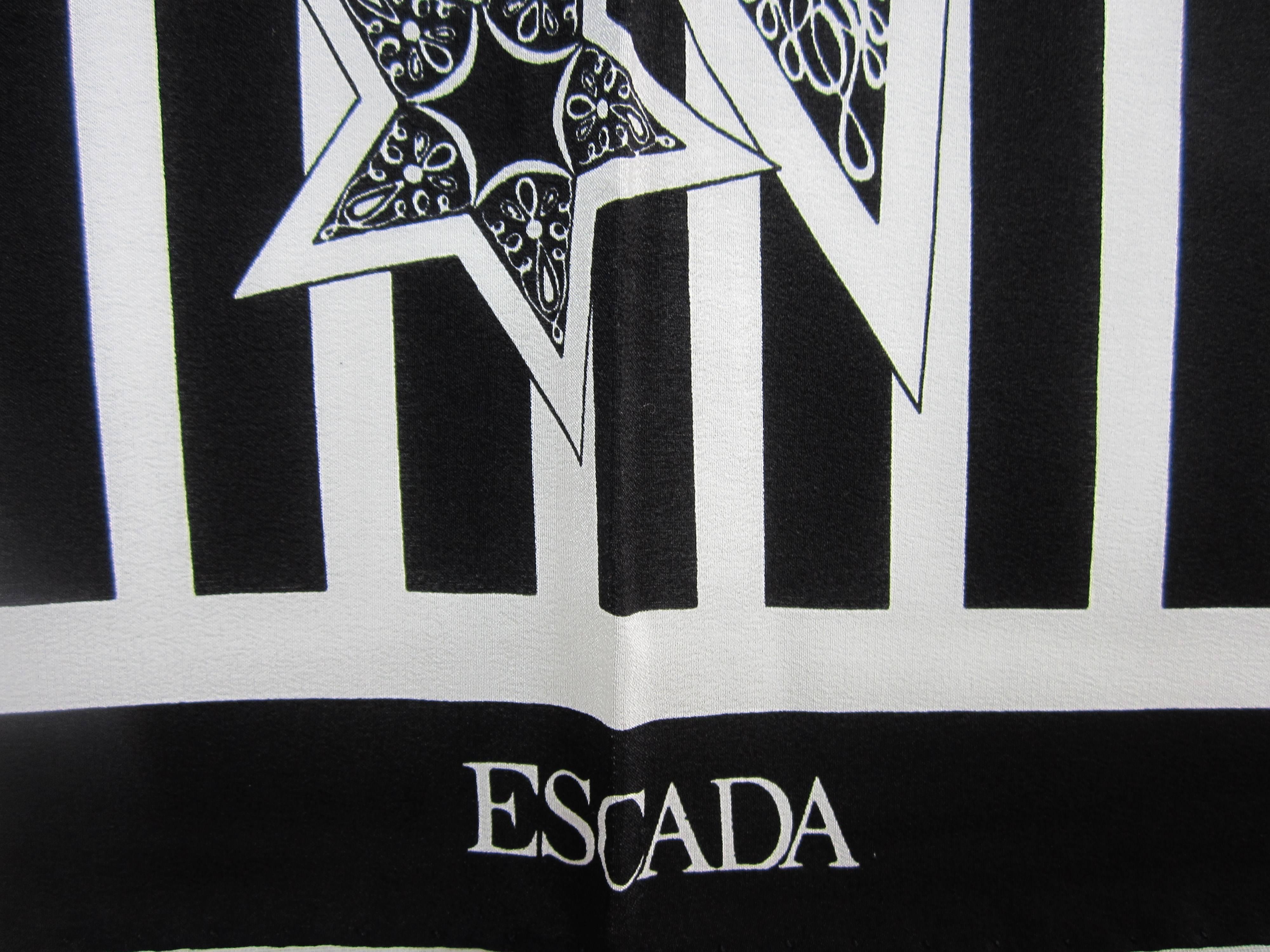 Women's or Men's  Escada Scarf Silk Black & White Stars Made in Italy, New, Never Worn, 1990s 