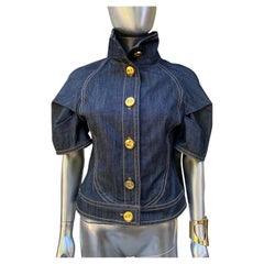 Escada Sculptured Modern Denim Blue Short Jacket Size 6 /36