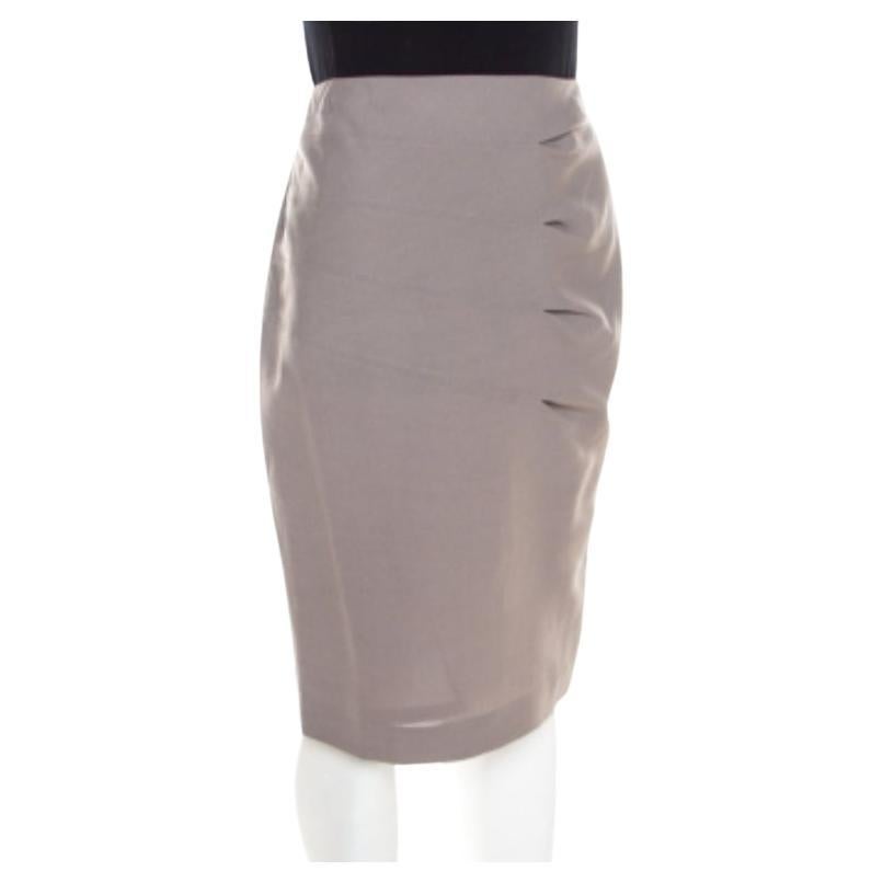 Escada Shadow Grey Wool Inverted Pleat Detail Renja Pencil Skirt M.