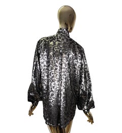 Escada shiny silver silk blend printed shirt