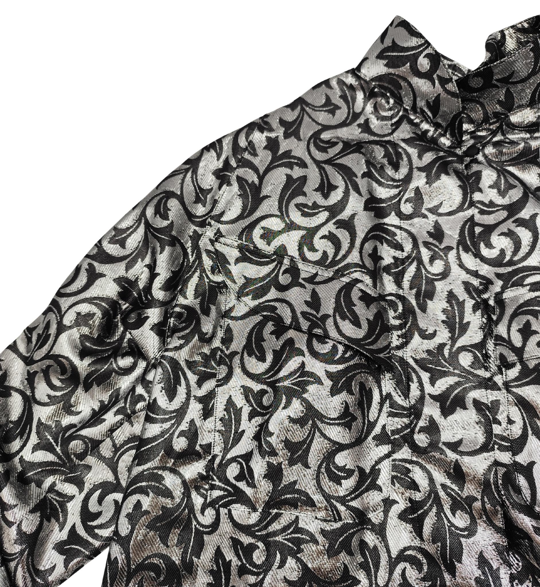 Women's Escada shiny silver silk blend printed shirt For Sale