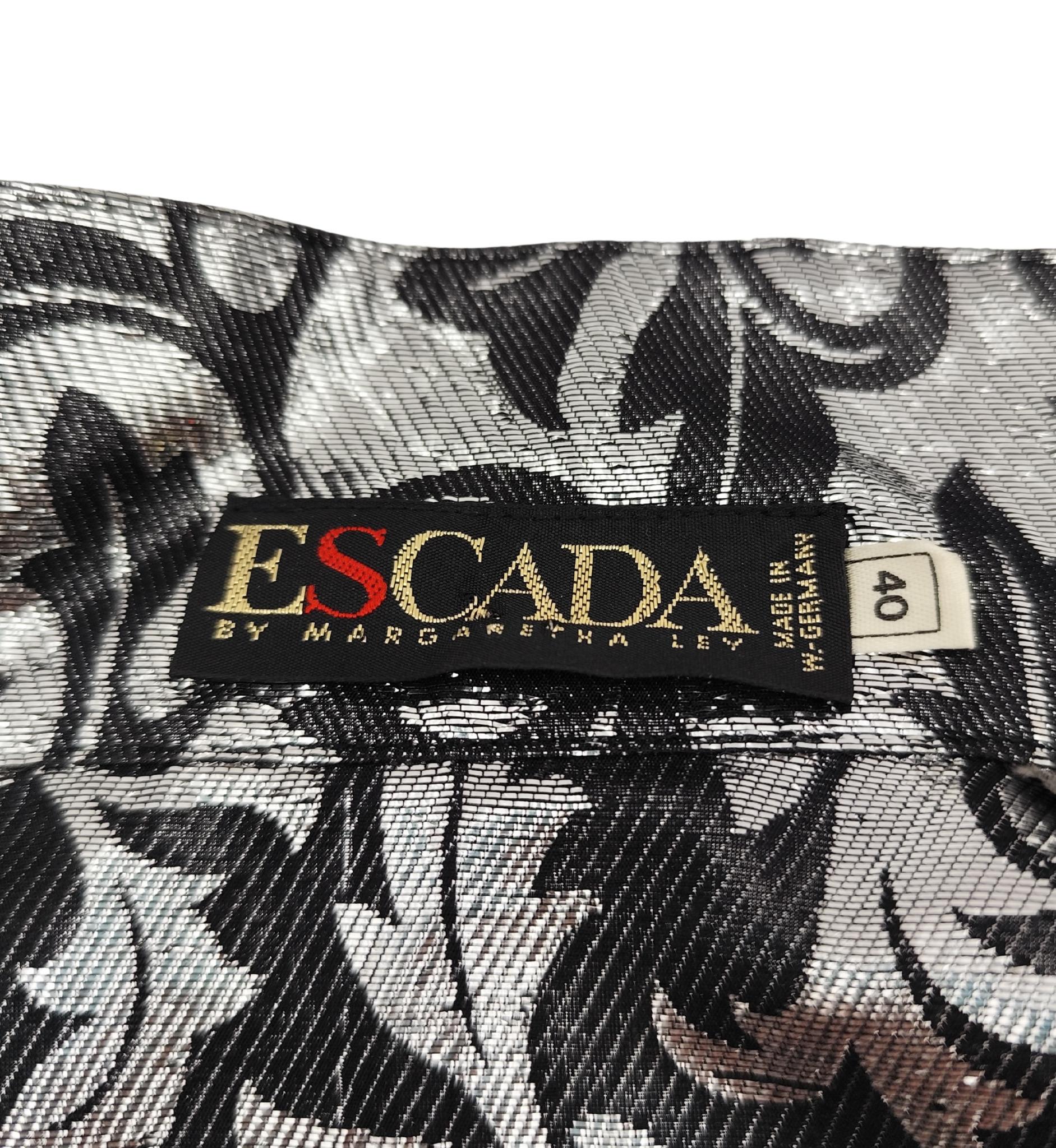 Escada shiny silver silk blend printed shirt For Sale 4