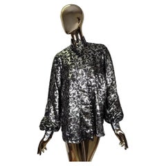 Vintage Escada shiny silver silk blend printed shirt