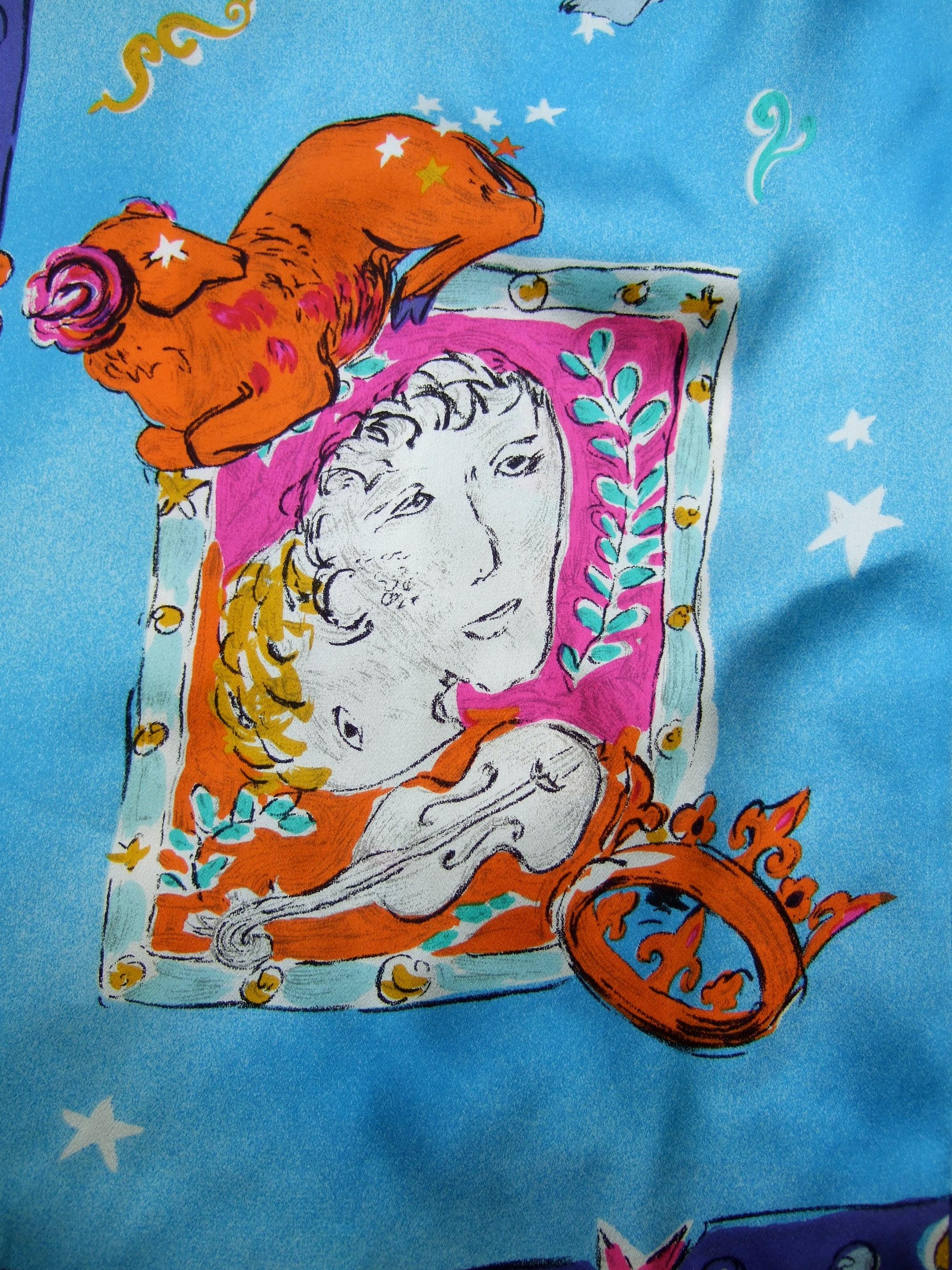 Escada Silk Charmeuse Astrological Zodiac Print Blouse New-Vintage c 1990s 10