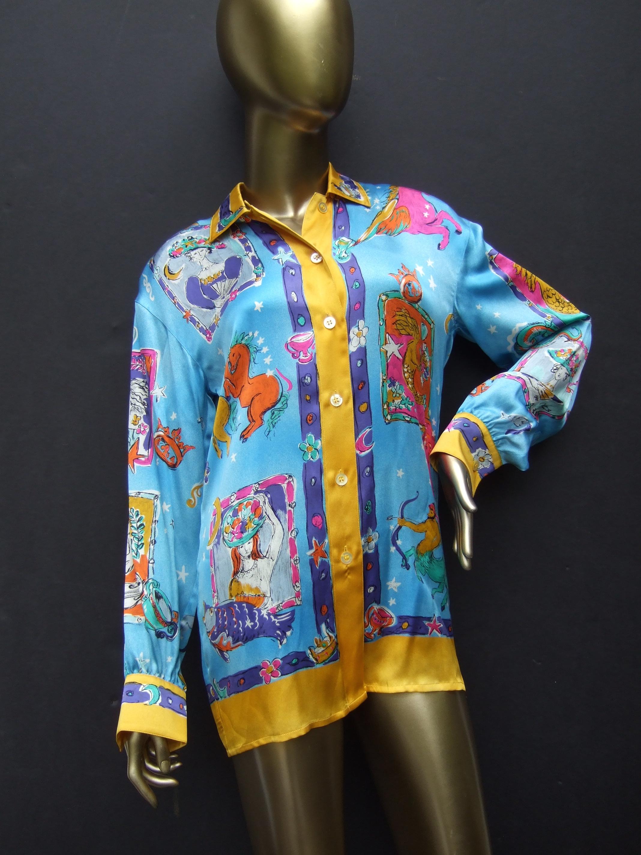 Escada Silk Charmeuse Astrological Zodiac Print Blouse New-Vintage c 1990s 1