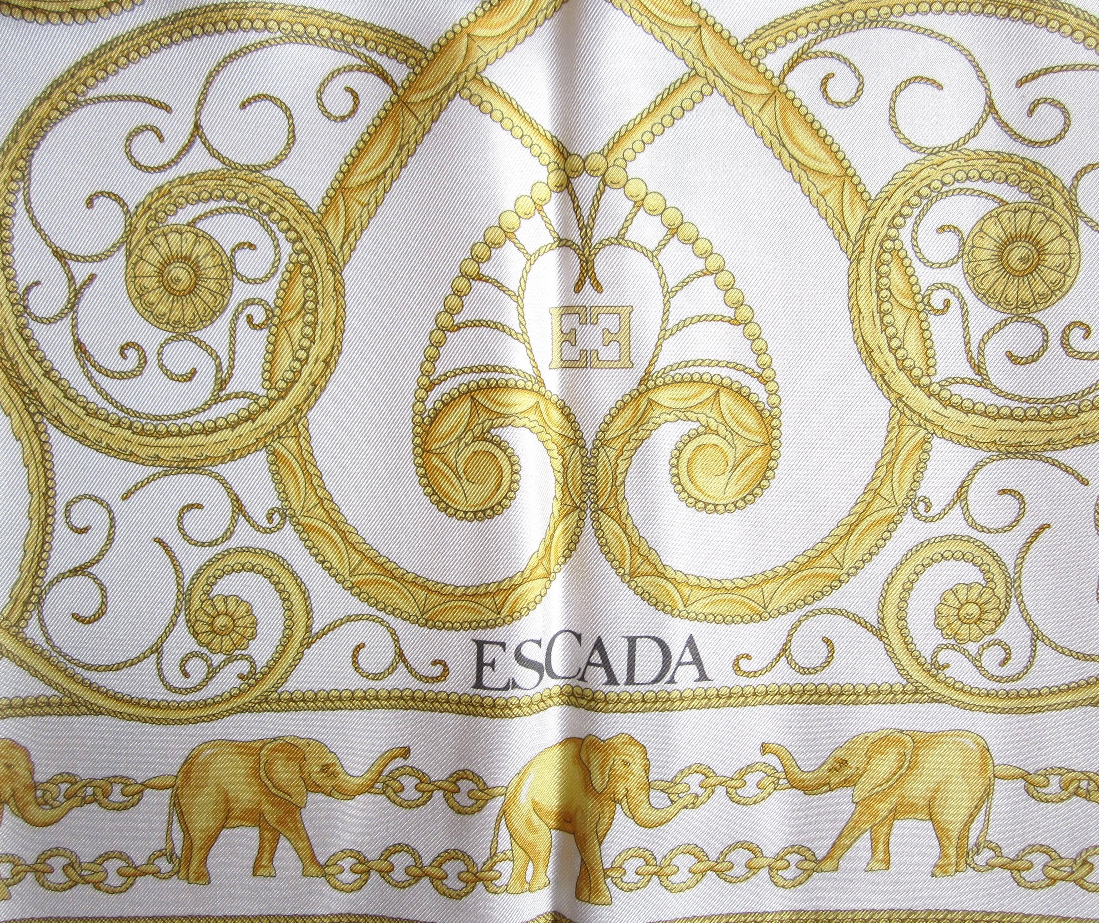 Beige  Escada Silk Elephant Scarf  New, Never Worn -1990s For Sale