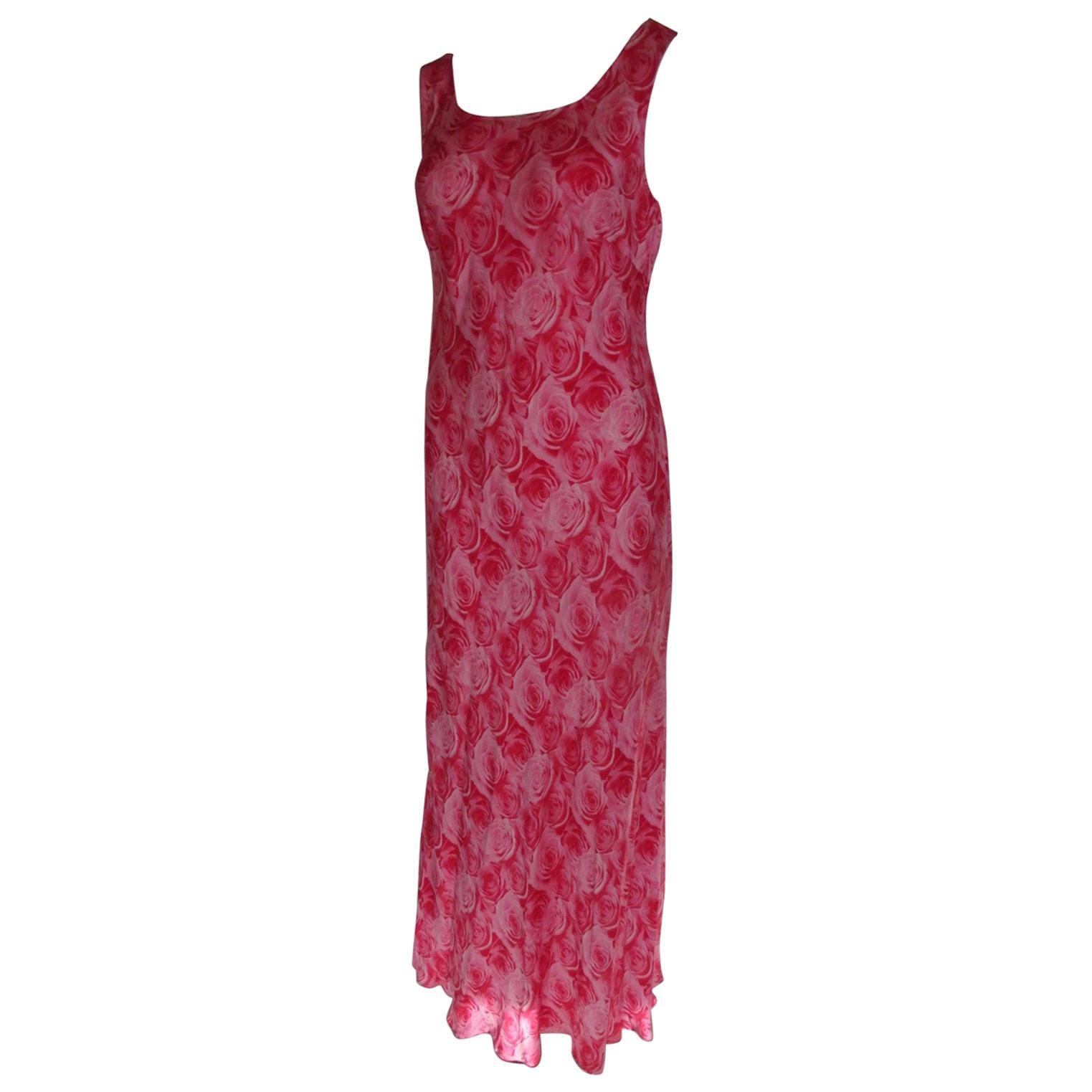 Escada Silk Floral pink/red Dress Small For Sale