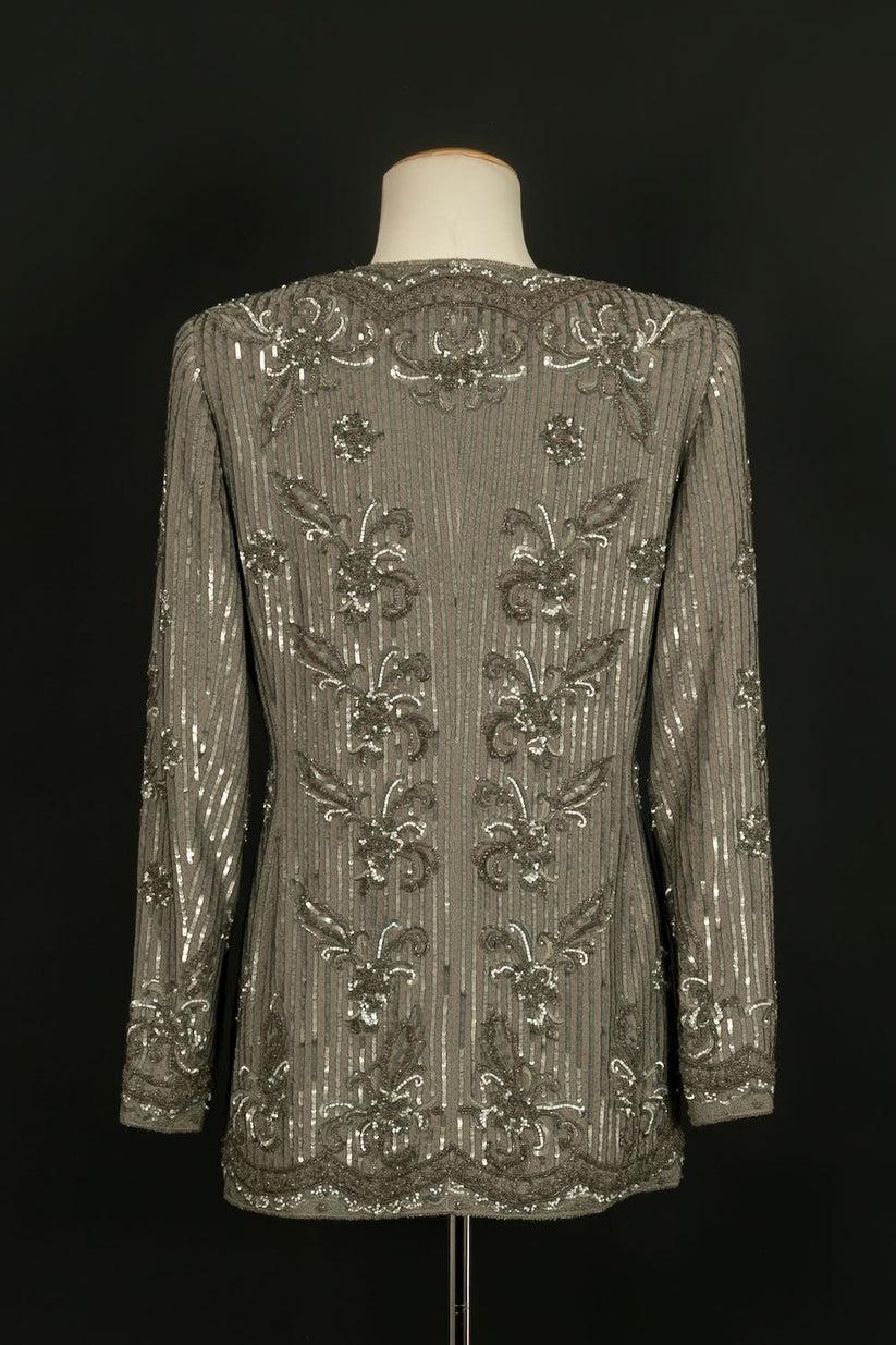 Brown Escada Silk Jacket Embroidered with Beads and Sequins For Sale