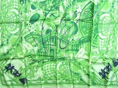 Escada Silk Scarf Green & Black Musical Made in Italy, Never Worn 1990s