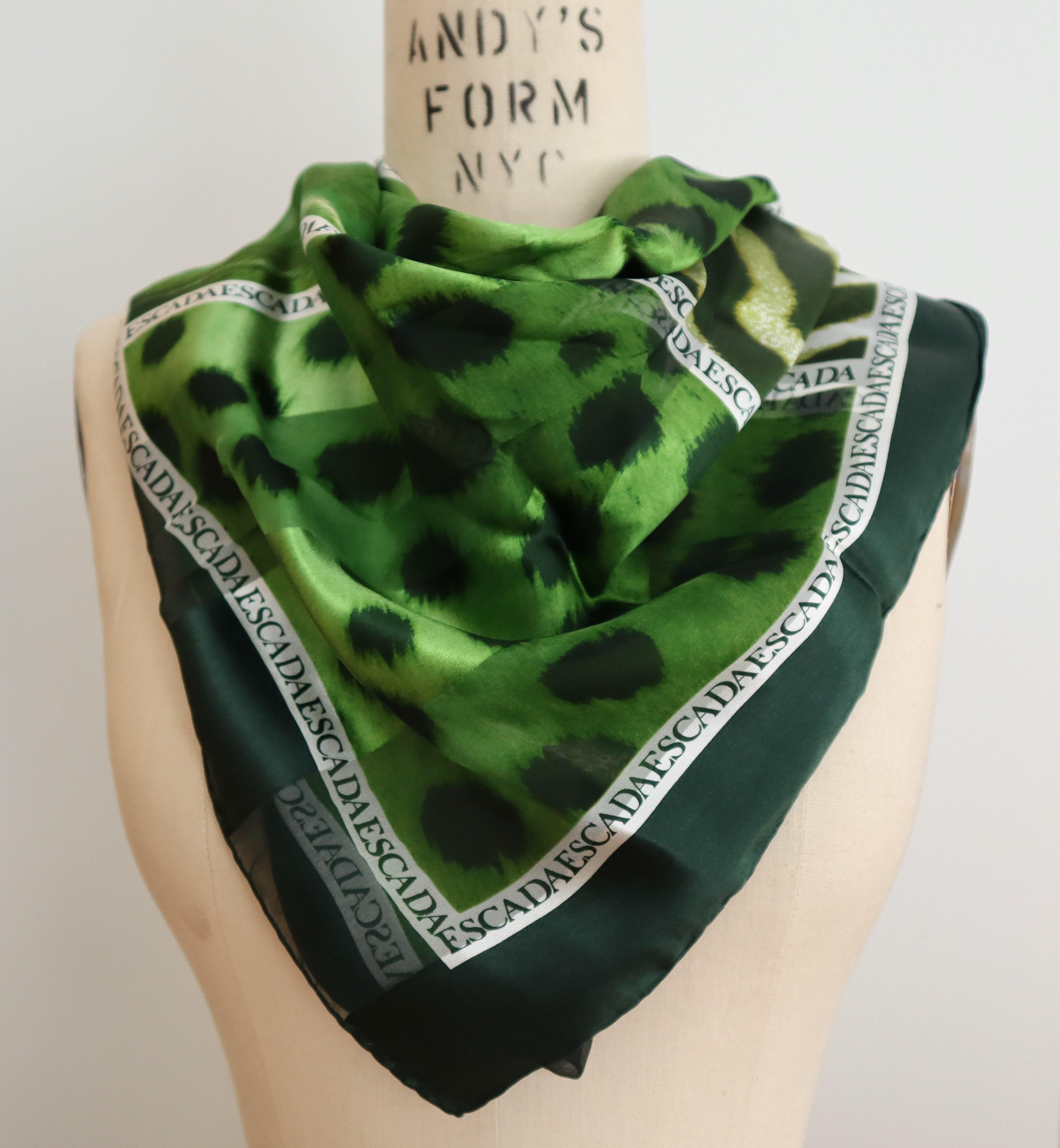 This is from a Vast Collection of Scarves that have never been worn. Wonderful green tones. It has both leopard and a Zebra Motif.   Purchased in the late 1980s early 1990s stored away, new old stock  Made in Italy Hand Rolled Silk. This is out of a