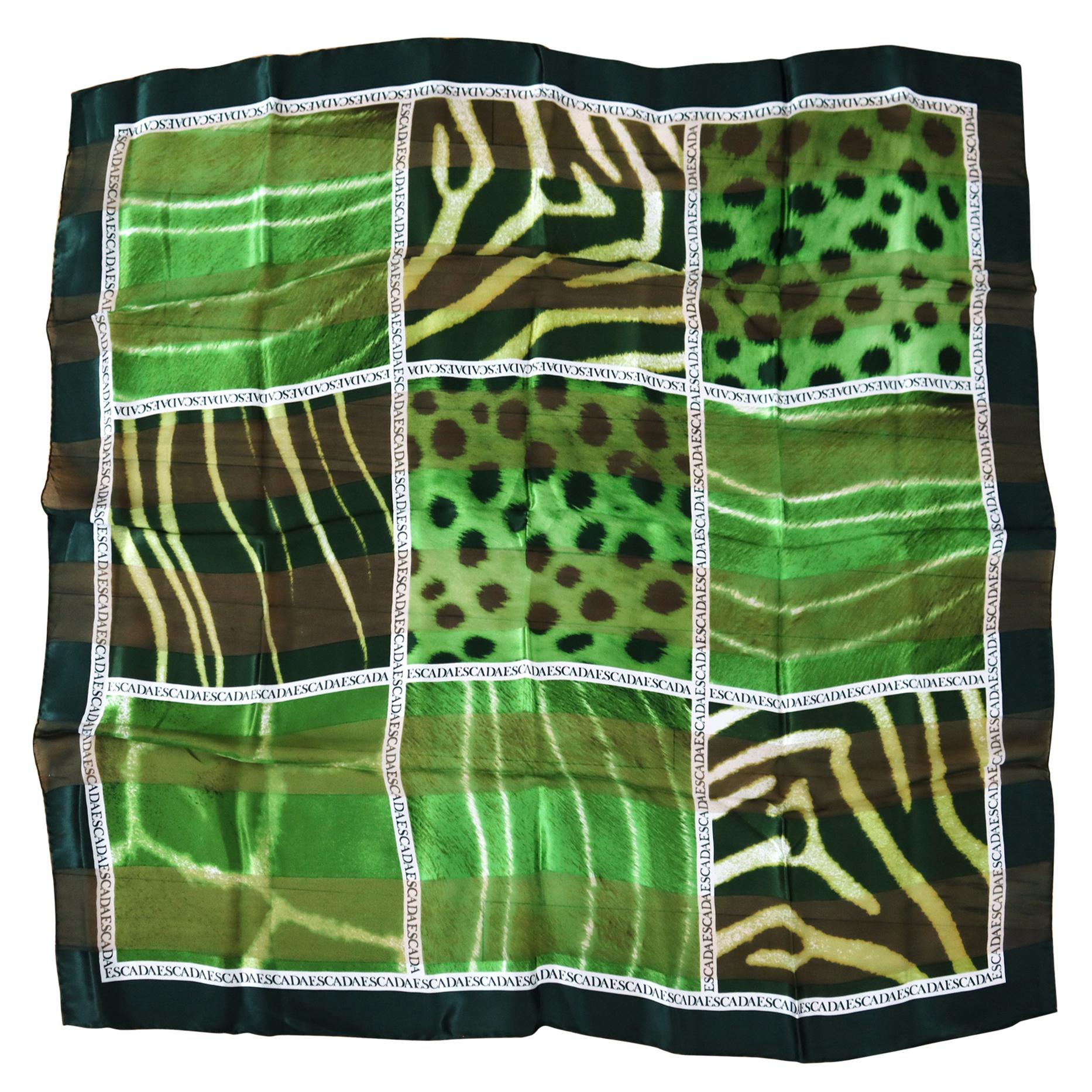  Escada Silk Scarf Green Leopard / Zebra - Made in Italy New, Never Worn w/ Tag