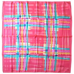 Escada Silk Scarf Pink Teal Yellow Purple Made in Italy 1990s New, Never Worn