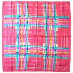 Vintage  Escada Silk Scarf Pink Teal Yellow Purple Made in Italy 1990s New, Never Worn