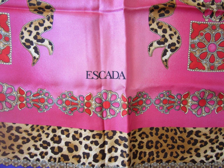 Pink Escada Silk Scarf Taj Mahal Leopard Made in Italy Never Worn 1990s For Sale