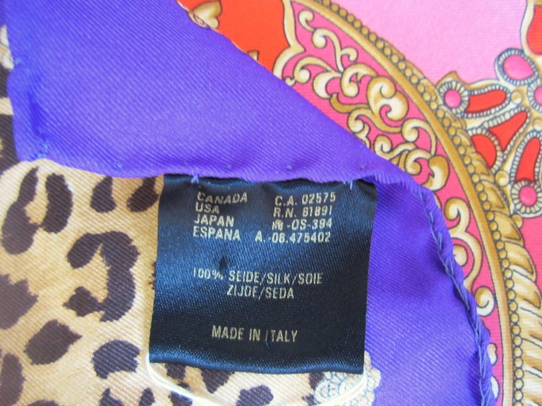 Escada Silk Scarf Taj Mahal Leopard Made in Italy Never Worn 1990s In New Condition For Sale In Wallkill, NY
