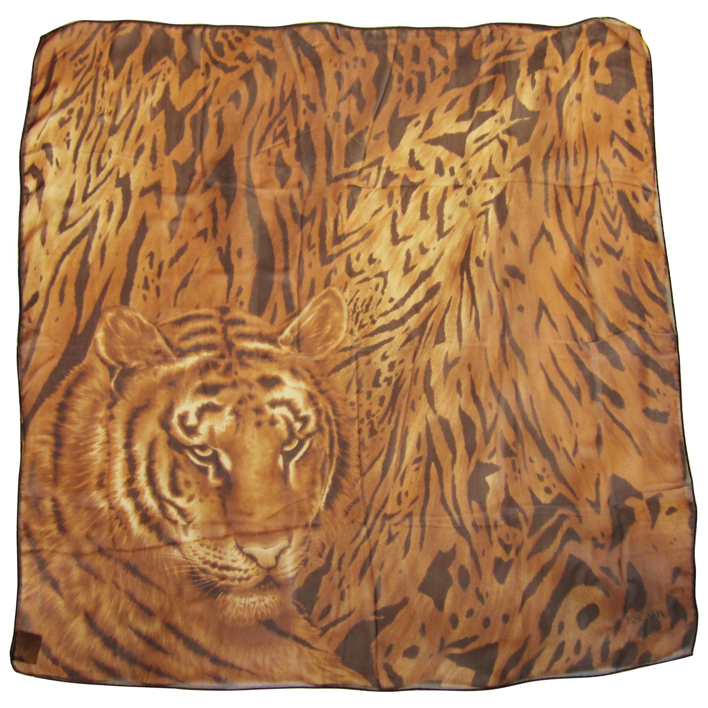 Escada Silk Scarf Tiger Face Made in Italy  New, Never Worn with Tag For Sale