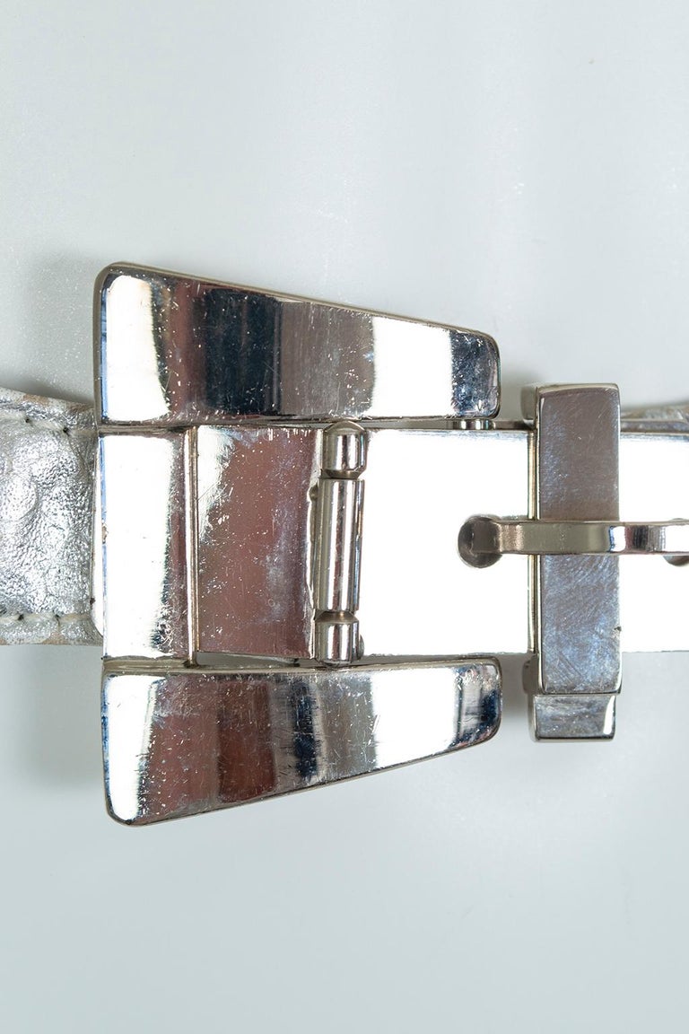 Escada Silver Snakeskin Belt with Modernist Chrome Buckle  display picture 1