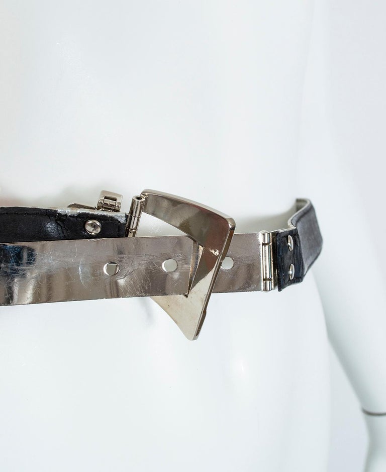 Escada Silver Snakeskin Belt with Modernist Chrome Buckle  display picture 2