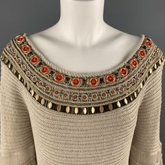 ESCADA Size 10 Beige Silk Knit Beaded Neckline Boat Neck Pullover