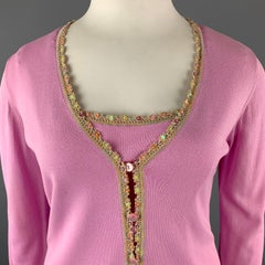 ESCADA Size 10 Pink Rayon Blend Embellished Trim Cardigan Camisole Set